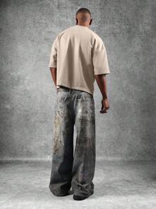 SUMWON Crop Passform Wildleder T-Shirt strukturierte Raglan Kurzarm Lässig Loose Fit Rundhals-Ausschnitt einzigartige Nahtlinie Street-Style Alltags-Outfit Moderne Mode Schlicht - Beige - Übersicht 6