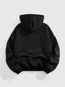ROMWE MEN Goth Sudadera con capucha casual de manga larga con cremallera y cuello, con estampado gótico oscuro, para otoño - Negro - Ver 2