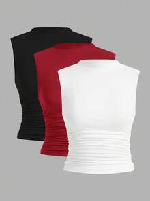 Auralis 3pcs/Set Women Plus Size Sleeveless Fitted Basic Tank Tops Spring To Summer - Multicolor - View 10