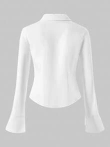 Elladie kids Camisa casual de manga larga con botones y ajuste ceñido con estampado para niña preadolescente