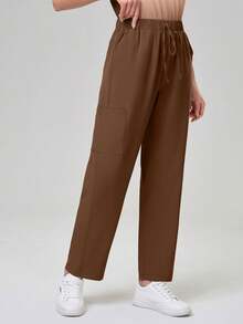 TaskEZ 渐变色短袖上衣和纯色裤子手术服套装 - 咖啡棕 - 查看 5