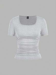 SHEIN EZwear 4件套休闲纯色圆领短袖T恤，黑色、白色、灰色可选，适合秋夏季节穿着，尺码齐全。 - 彩色 - 查看 5