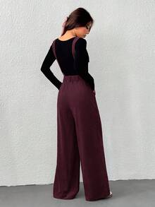 SHEIN EZwear 女式勃艮第酒红色简约休闲连体裤，秋季