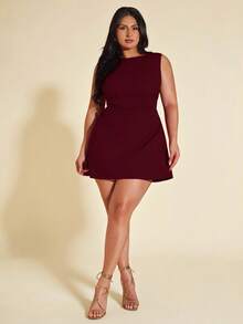 SHEIN BAE Plus Size Women's Red Ruched Mini Dress, Elegant Beach Vacation Dress