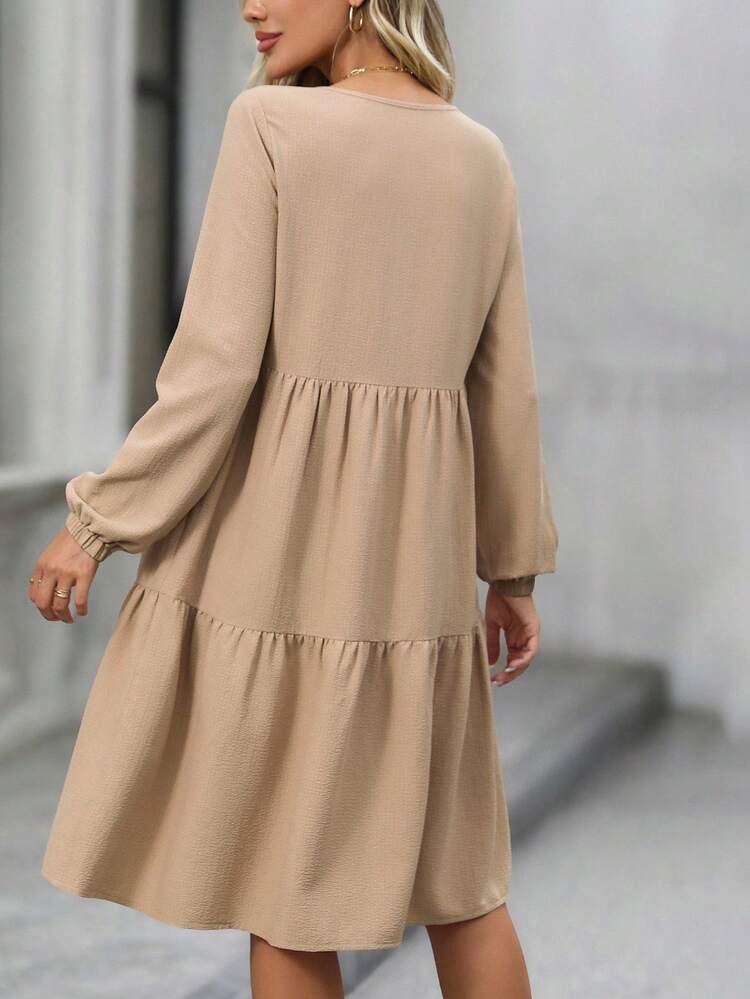 Women's Casual Commuter Solid Color Long Sleeve Midi Dress