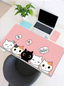 SHEIN 1 件可爱猫咪鼠标垫粉色卡通大号桌垫办公桌配件带缝边防滑 XL 鼠标垫橡胶底座桌垫 35.4x15.7 英寸适用于家庭办公室礼物送给女士返校 - 彩色 - 查看 3