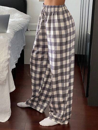 DAZY Teens/Youth (Girls) Loose Comfortable Plaid Straight Leg Pants, Casual Home Wear, Autumn