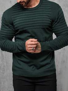 Manfinity Homme Plus Size Men's Solid Color Crew Neck Casual Long Sleeve Pullover Sweater, For Fall Winter