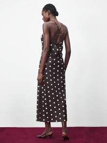 Maija Women's Polka Dot Print Backless Dress, Summer Christmas Women's Clothing  New Year Outfit Party Dress  Beach Outfits For Women  Brown Dress Elegant Dresses For Party Brown Dress - Black - View 1