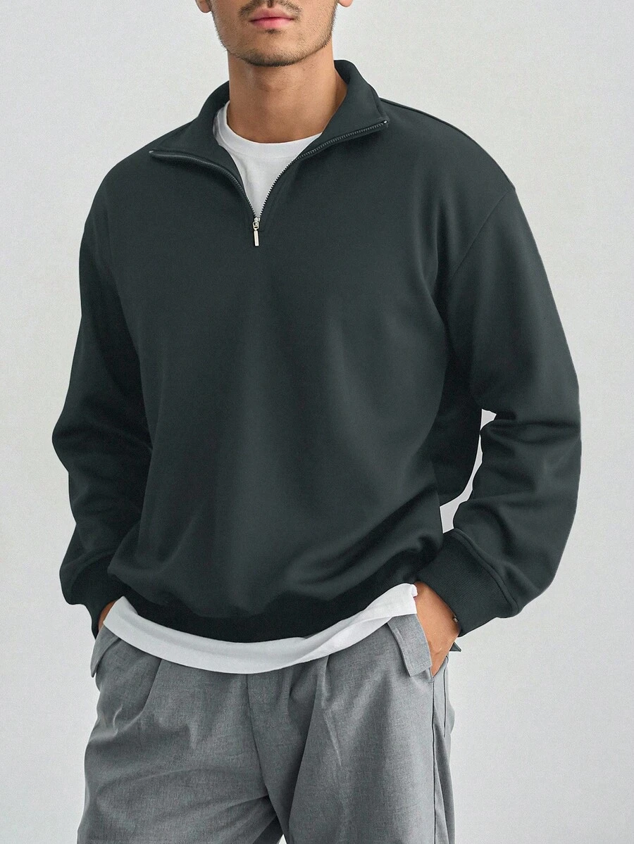 DAZY 男士半拉链海军蓝运动衫，秋季 - 藏蓝色 - 查看 1