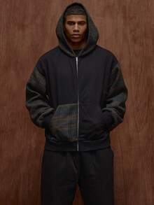 Musero Contrast Checkered Style Zip Through Hooded Jacket Tracksuit Top Only Fall/SPRING SUMMER - Multicolor - View 5