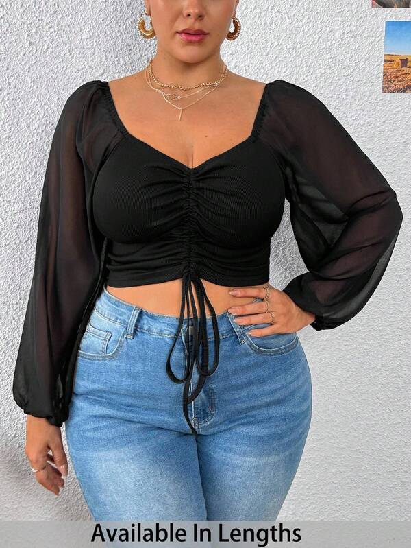 SHEIN PETITE CURVE ملابس علوية محصورة محيط الكتف مع خيط للربط من الأمام