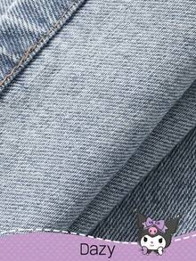 DAZY HELLO KITTY AND FRIENDS | SHEIN 少女字母卡通图案贴袋休闲牛仔裤 - 淺色水洗藍 - 查看 7