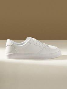 CUCCOO EASI Women's Round Toe Lace-Up Casual Sneakers, Flat Comfortable Athletic Shoes For Students - White - View 3