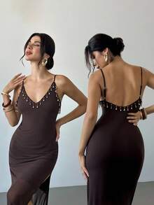 Firerie Women's Elegant Romantic Delicate Date Party Vacation Music Festival Bohemian Teacher Outfit V-Neck Tassel Texture Spaghetti Strap Eggplant Purple Maxi Dress, Summer - Purple - View 1