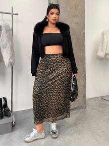 SHEIN EZwear Váy dài thường ngày họa tiết da báo cỡ lớn - màu nâu - Xem 4