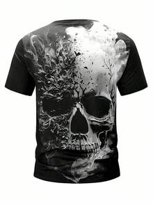 Manfinity LEGND Men Plus Size Skull Printed Short Sleeve T-Shirt, Going Out Street Wear - Black - View 2