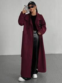 Flirla Women's Casual Solid Color Long Jacket, Versatile For Autumn/Winter, Christmas