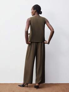 Maija 2件套女士休闲无袖上衣和阔腿裤套装 - 棕色 - 查看 3