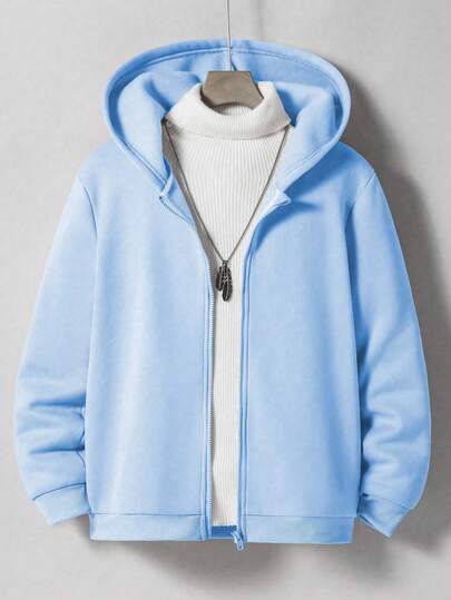 Teens (Boys) All-Match Solid Color Versatile Hooded Zip-Up Sweatshirt Fall Winter