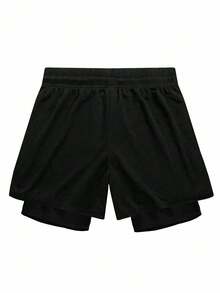 GymBeat Conjunto deportivo casual de cuello redondo y mangas raglán de unicolor para hombres - Negro - Ver 5