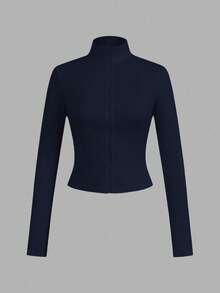 SHEIN EZwear 2pcs Black Knit Zip-Up Long Sleeve T-Shirt For Women, Suitable For Autumn/Winter,Fall - Multicolor - View 9