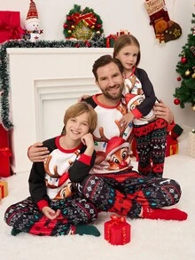 2pcs/Set Boys' Casual Christmas Element Graphic Loose Fit Long Sleeve Hoodie And Sweatpants Fall Winter - White - View 5