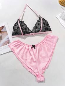 SHEIN 2pcs Comfortable & Sexy Lace Lingerie Set - Multicolor - View 3