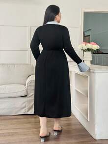 Modelyn Plus Size Women Woven Patchwork Knit Dress - Multicolor - View 2