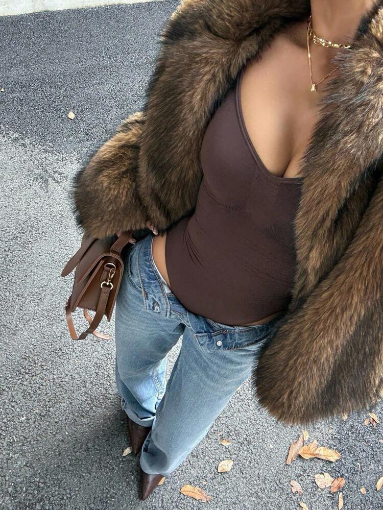 Women's Faux Fur Collar Long Sleeve Jacket, Autumn/Winter Women Coats