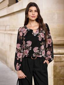 EMERY ROSE Floral Print Lantern Sleeves Blouse - Multicolor - View 1