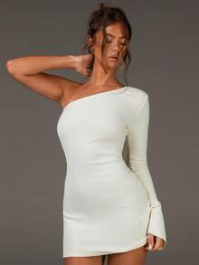 Athîral Váy mùa thu cho nữ, Váy đi chơi sang trọng, Váy trễ vai màu trắng, Váy dự tiệc cưới - Kem - Xem 5