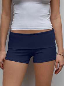 INAWLY Street Style Rolled Hem Casual Hotpants For Women - Royal Blue - View 3