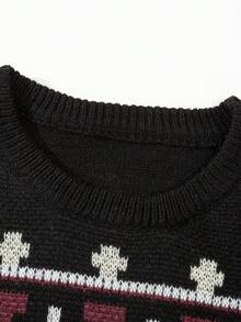 Manfinity Homme Men's Casual Retro Geometric Pattern Crew Neck Sweater, Autumn/Winter - Multicolor - View 5