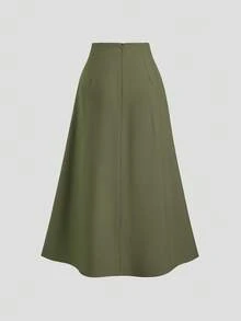 Sweetra Women's Elegant Commuting A-Line Skirt, Draping Slimming Effect, Spring/Autumn - Green - View 2
