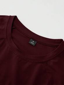 Manfinity Homme Camiseta casual de manga larga, cuello redondo y ajuste ceñido de unicolor para hombre, otoño - Burdeos - Ver 7