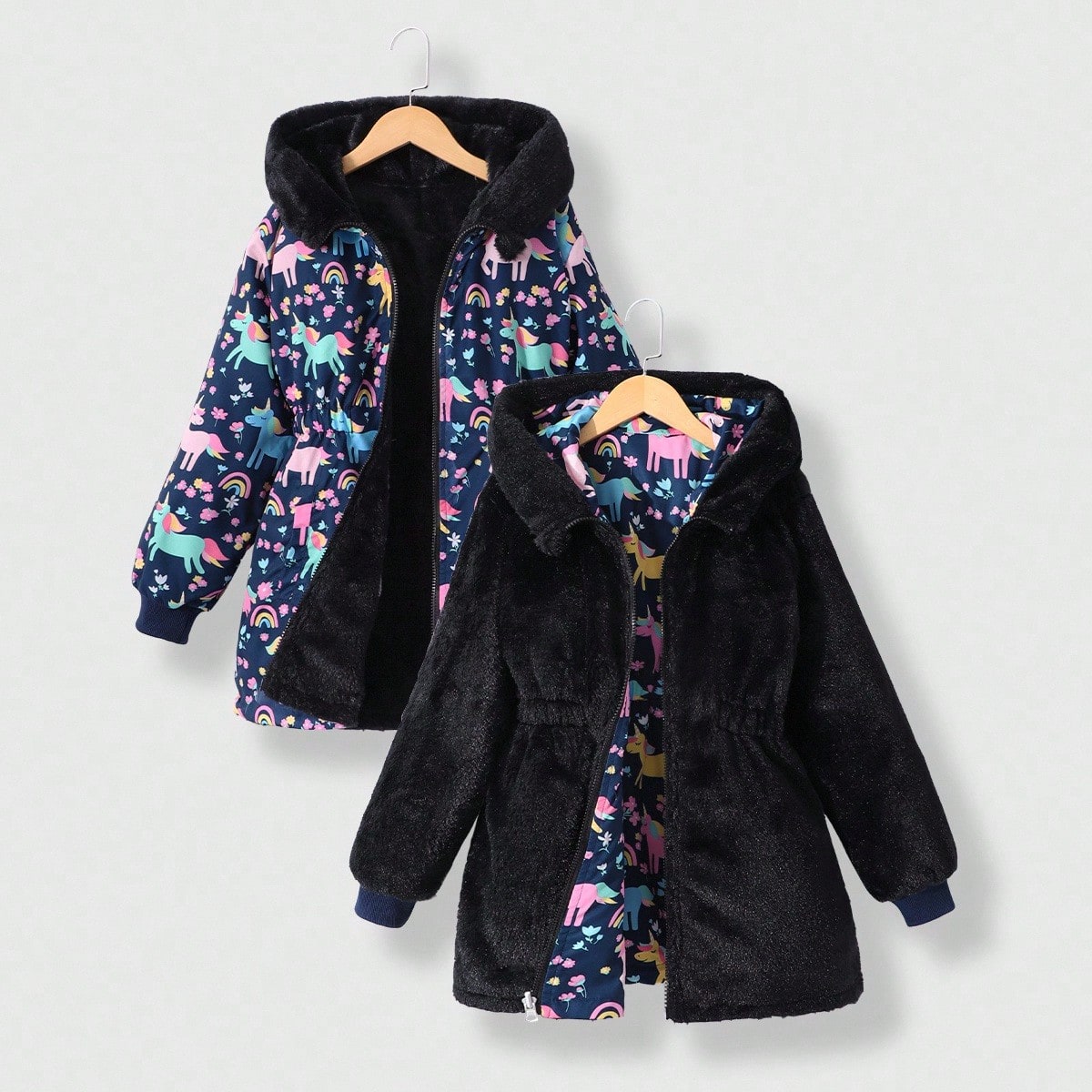 Pieza Chaqueta cortavientos reversible de manga larga y peluda con estampado de leopardo para niñas, adecuada para otoño/invierno