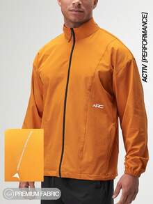 Men's Casual Loose Fit Orange Zip-Up Long Sleeve Jacket, Autumn - Orange - View 3