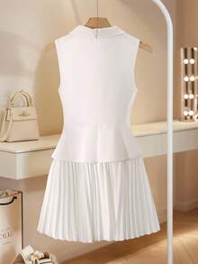 Franclia 2-In-1 Shirt Dress With Pleated Design And Front Opening - Beige - View 2