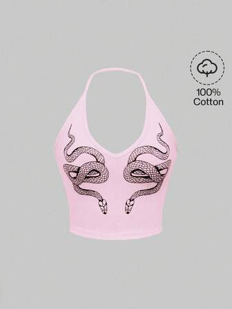 Goth Débardeur moulant à bretelles spaghetti imprimé serpent pour femmes