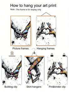 SHEIN 3件套涂鸦牵手帆布画 - 抽象画，适用于客厅墙面装饰和情侣礼物，不含画框 - 彩色 - 查看 7
