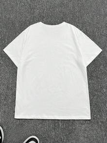 Manfinity Dauomo 复古男士破洞“DESIRE”图案印花 T 恤，圆领短袖宽松版型，适合日常穿着 - 白色 - 查看 2