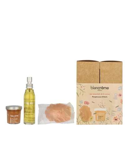 Blancrème Body Essentials Trio Set – Grapefruit And Basil Scent, Skin Exfoliating And Moisturizing Formula, Includes Soap, Body Oil And Scrub, Ideal For Home Spa Day, Luxury French Beauty Gift For Women, Daily Bath Hydration