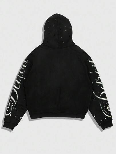 Street Life Sudadera con capucha casual con cremallera y estampado de letras y flores para hombre, otoño e invierno