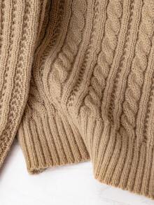 Franclia Khaki Autumn V-Neck Twist Rope Metal Button Casual Sweater,European & American Blogger Style Fall Winter Elegant Office Commuting Urban Professional - Khaki - View 8