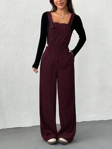 SHEIN EZwear 女式勃艮第酒红色简约休闲连体裤，秋季