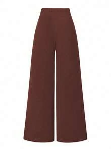 SHEIN Clasi Plus Size Women's Solid Color Waist Metal Decor Toothpick Design Wide Leg Elegant Pants