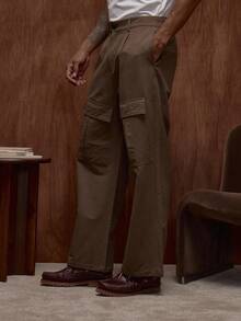 Musero Loose Fit Twin Cargo Pocket Style Trouser Button Fastening Fall/SPRING SUMMER - Army Green - View 3