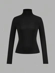 SHEIN EZwear Bộ 3 áo thun ôm sát cổ cao tay dài màu đen, kaki, trắng dành cho nữ, phù hợp cho mùa thu/đông - Nhiều màu - Xem 7