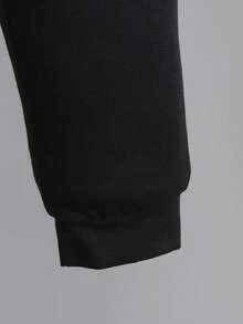 SHEIN Conjunto de 2 peças de moletom com capuz e calça de moletom estilo europeu e americano para meninos, casual, diário, com estampa de letras, bolso lateral solto, cor contrastante, adequado para atividades ao ar livre, uso diário, escola - Multicolorido - Ver 5